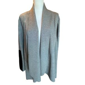 Joan Vass NY Gray Cardigan Women's Size 3X Stretch Knit Faux Leather Sleeves